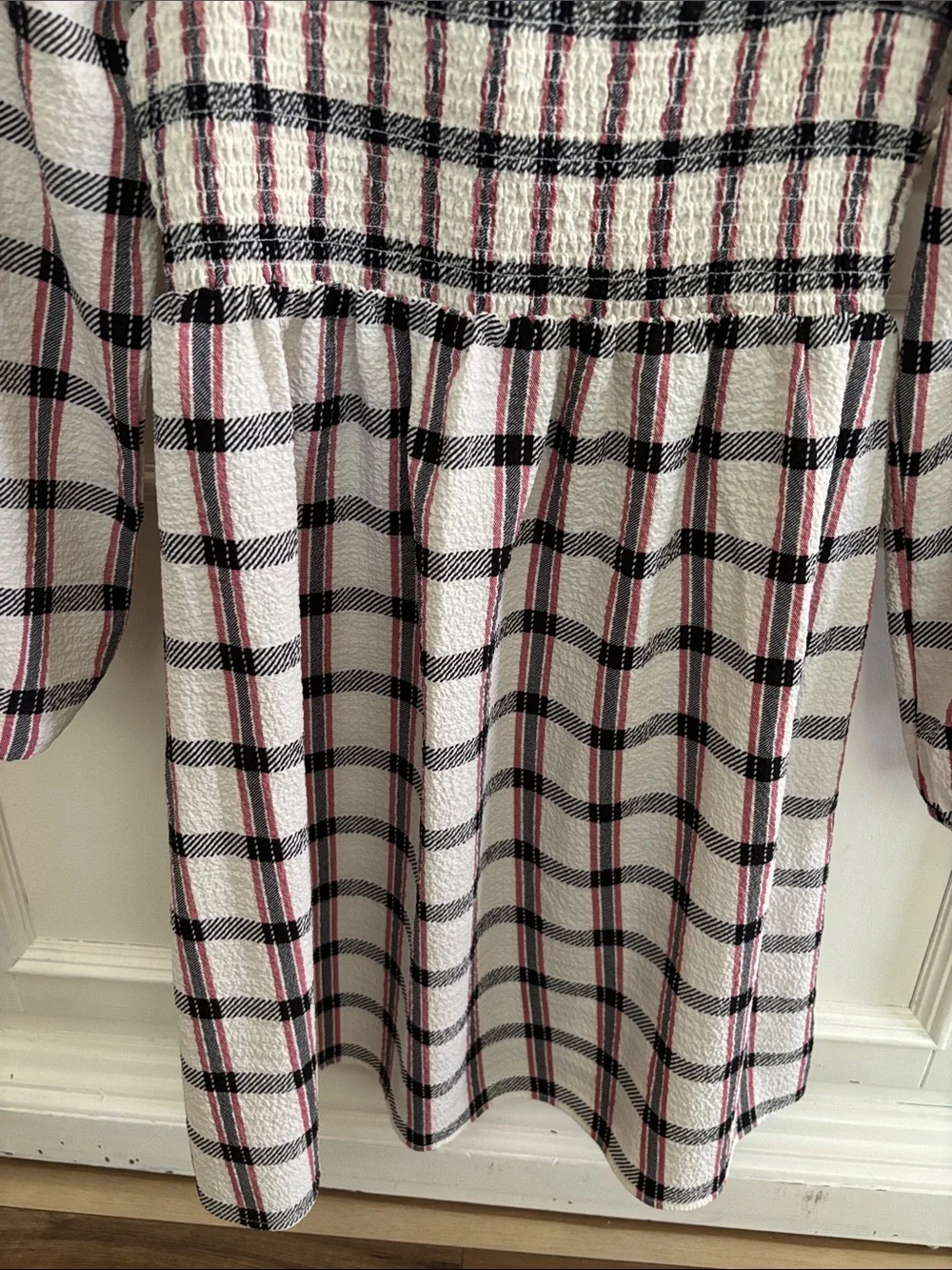wonder nation Pink Plaid Long-Sleeve Smocked Dress